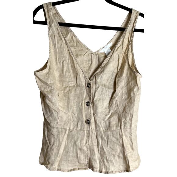 H&M Peplum Top Women Small Beige 100% Linen Sleeveless V Neck Coquette NEW - Picture 1 of 9